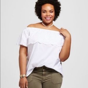 Ava&Viv 3X White Off The Shoulder Eyelet Top